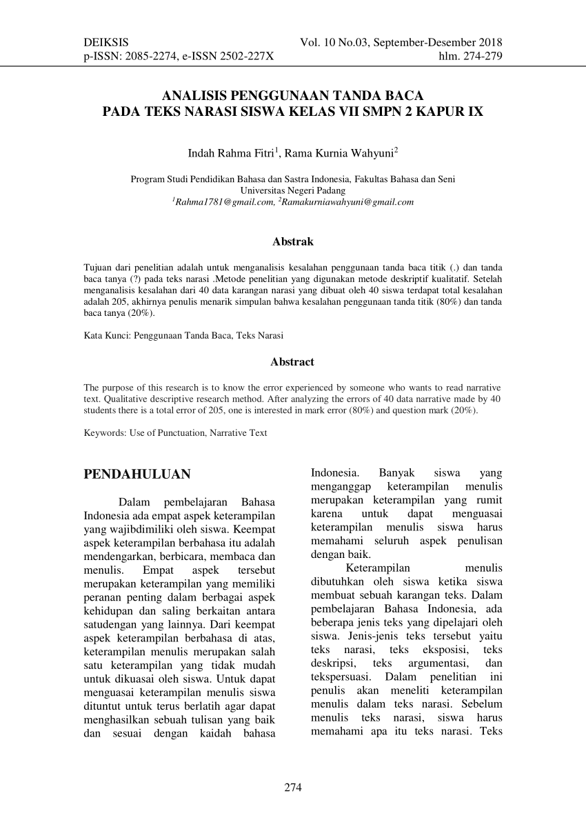 (PDF) Analisis Penggunaan Tanda Baca pada Teks Narasi Siswa Kelas VII