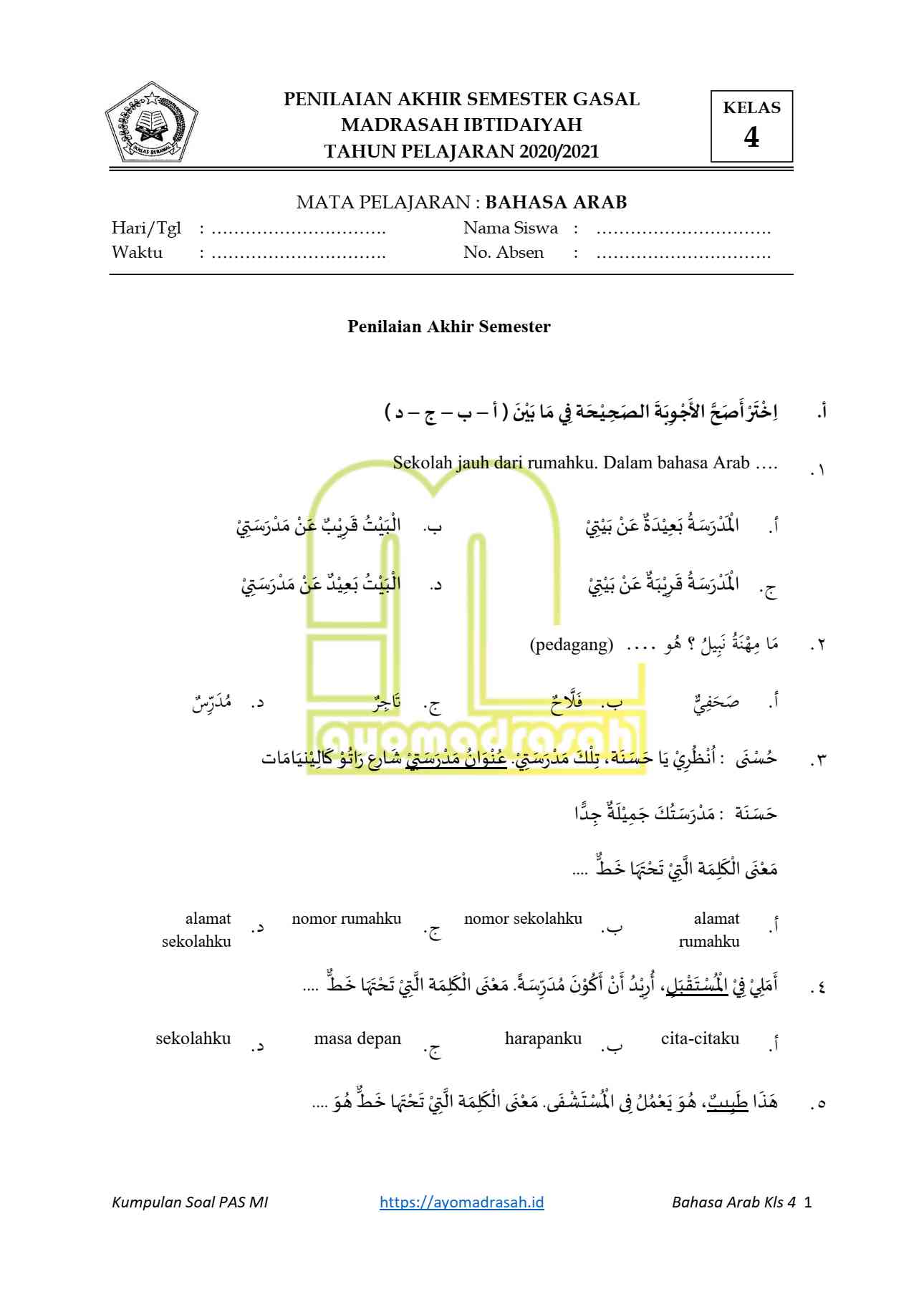 Soal Bahasa Arab Kelas 6 - Homecare24