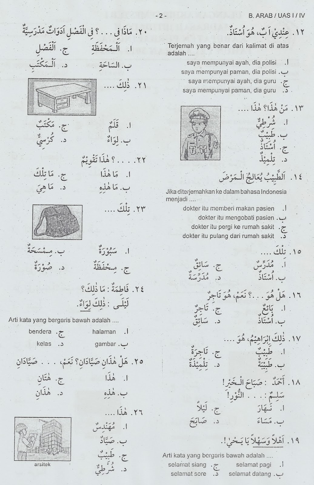 Kumpulan Soal - Soal UAS Bahasa Arab MI kelas VI semester I